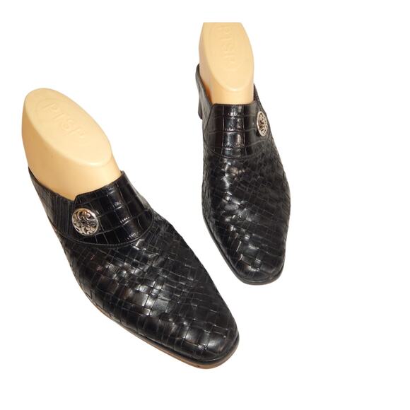 BRIGHTON  Tryst Women's Black Leather Slip-On Woven Slide Heel Mules Size US 9M - Picture 3 of 10